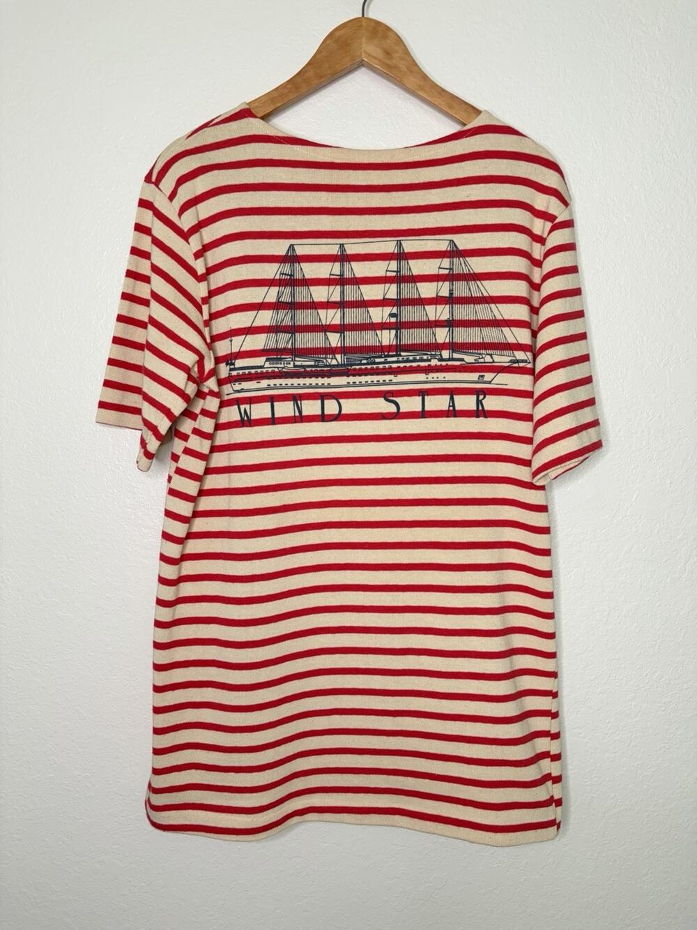 Vintage Wind Star Cotton Cream Red Striped T Shirt Dress Coverup Size Medium